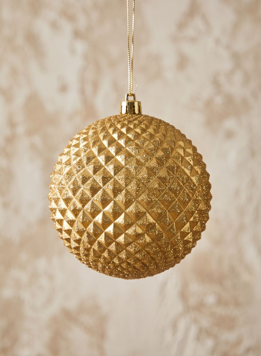 8in Round Gold Glitter Durian Ball Plastic Ornament Decor Jamali Garden