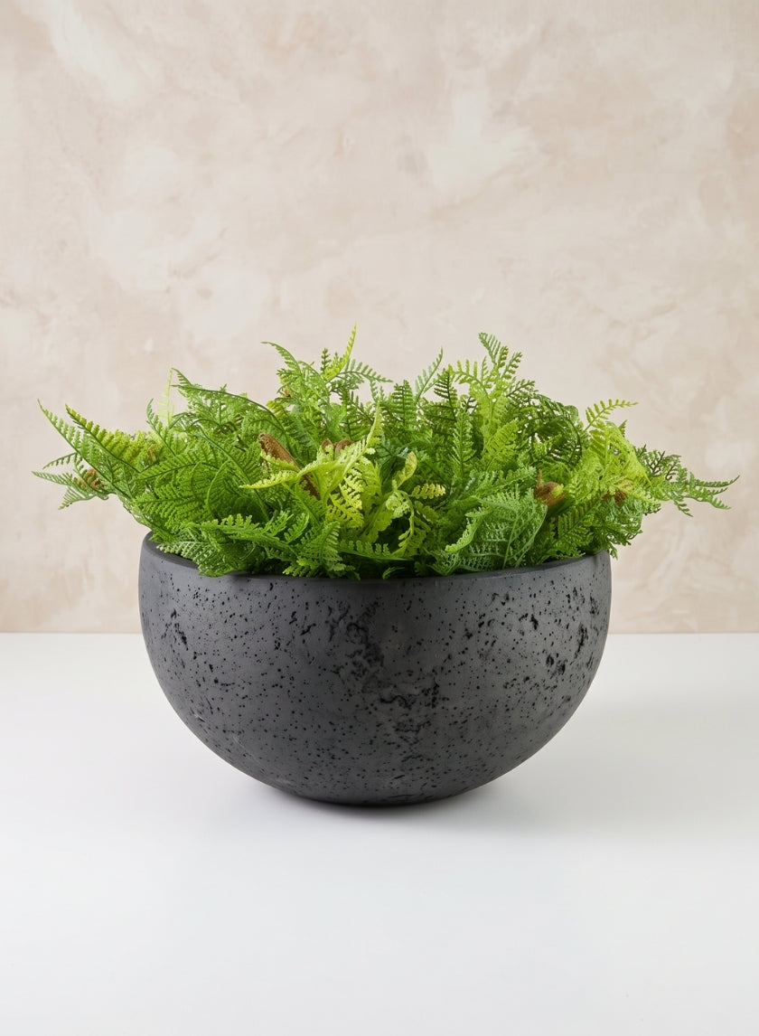 Yerevan Black Cement Stone Bowl Ceramic Planter Decor Jamali Garden