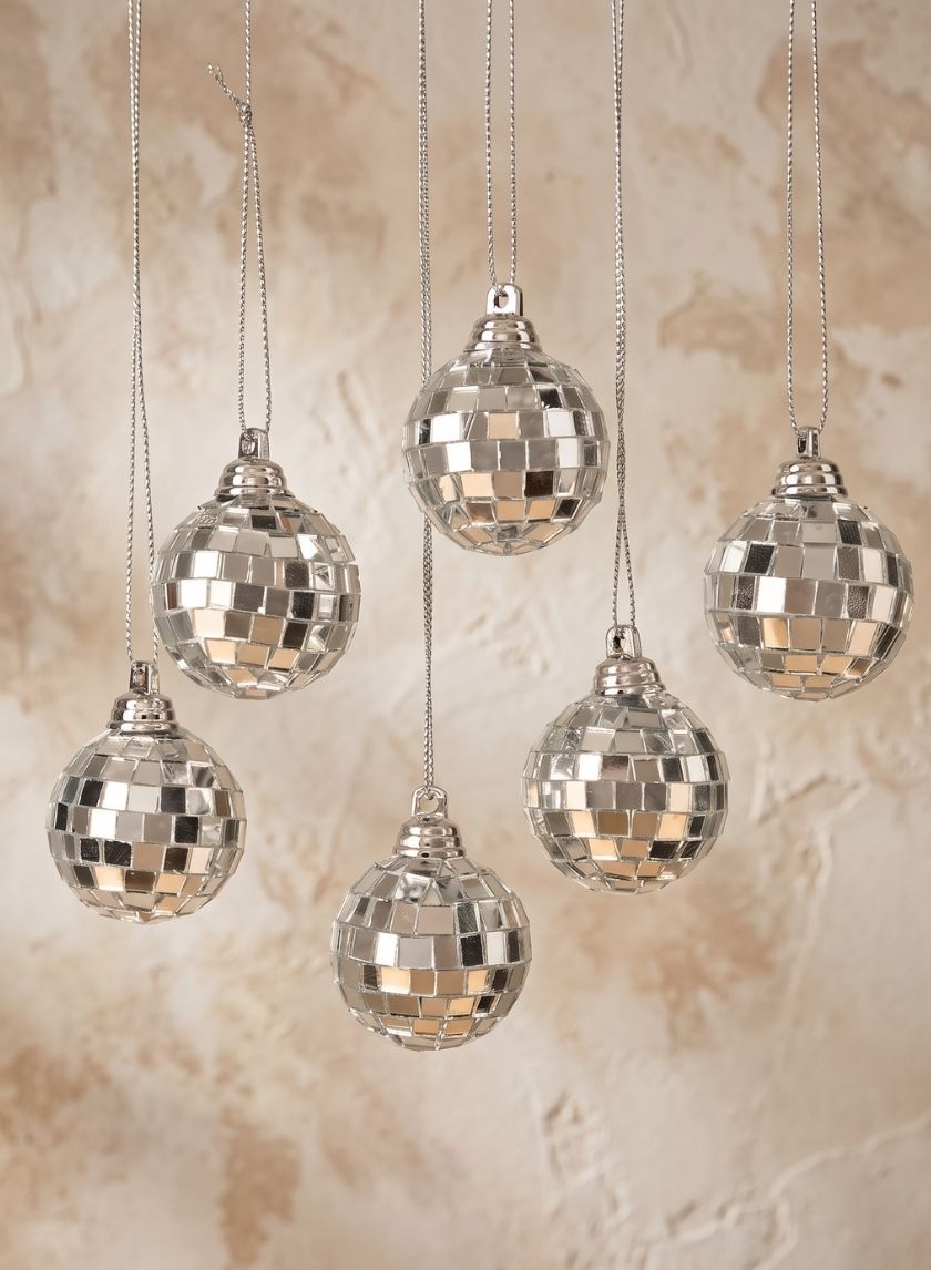 1in Round Mirror Glass Ball Christmas Ornaments, Set of 6 Decor Jamali Garden