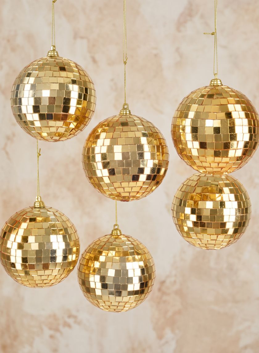 3in Gold Mirror Ball Christmas Glass Ornaments, Set of 6 Decor Jamali Garden