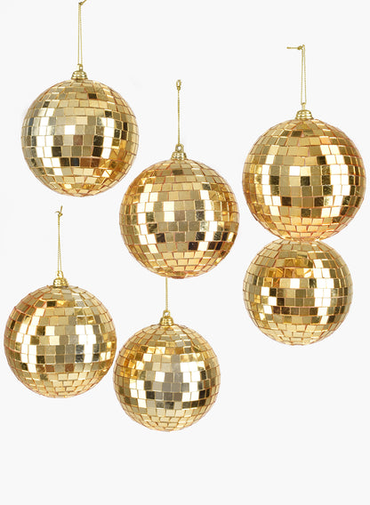 3in Gold Mirror Ball Christmas Glass Ornaments, Set of 6 Decor Jamali Garden