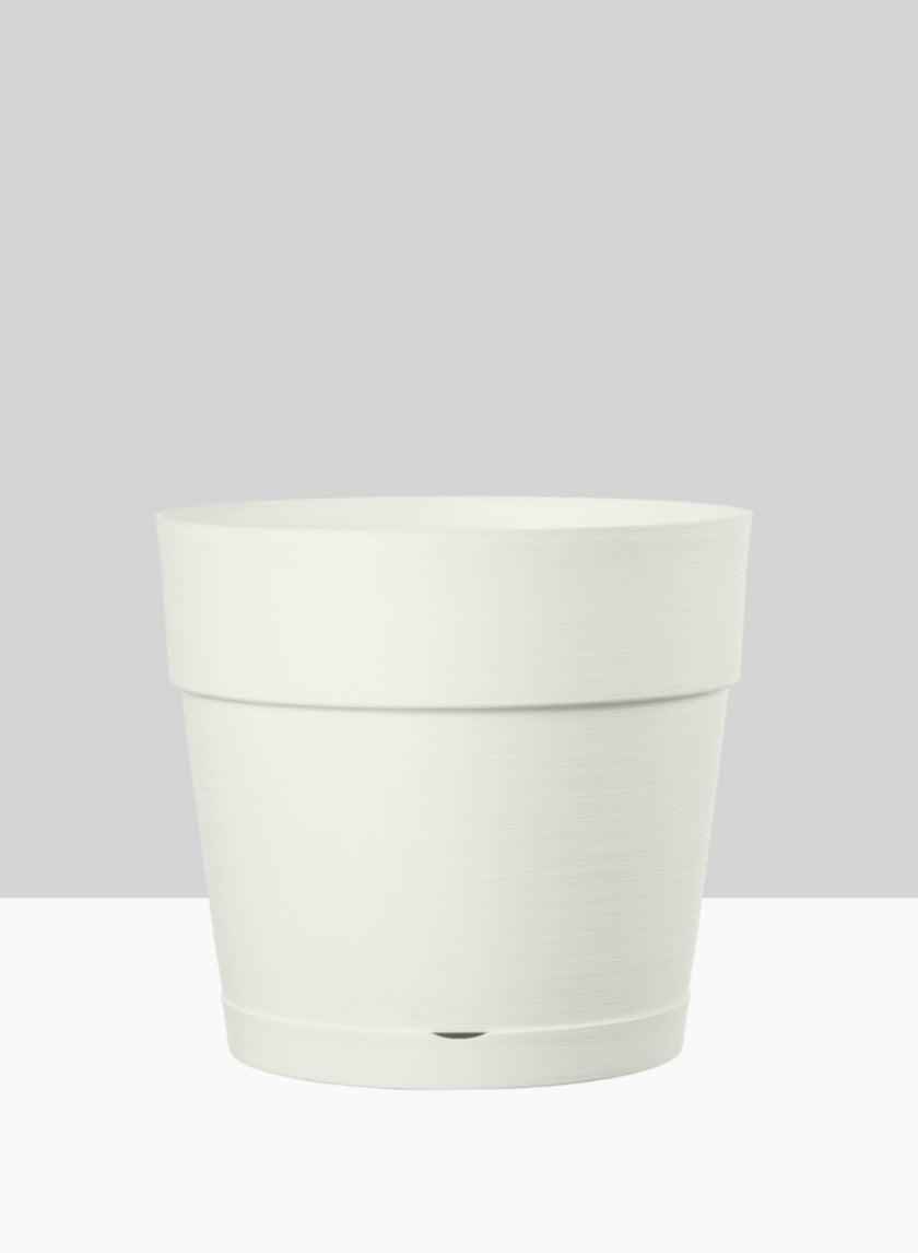 white plastic plant saucers Jamali Garden | Loft White Plastic Pot with Attached Saucer