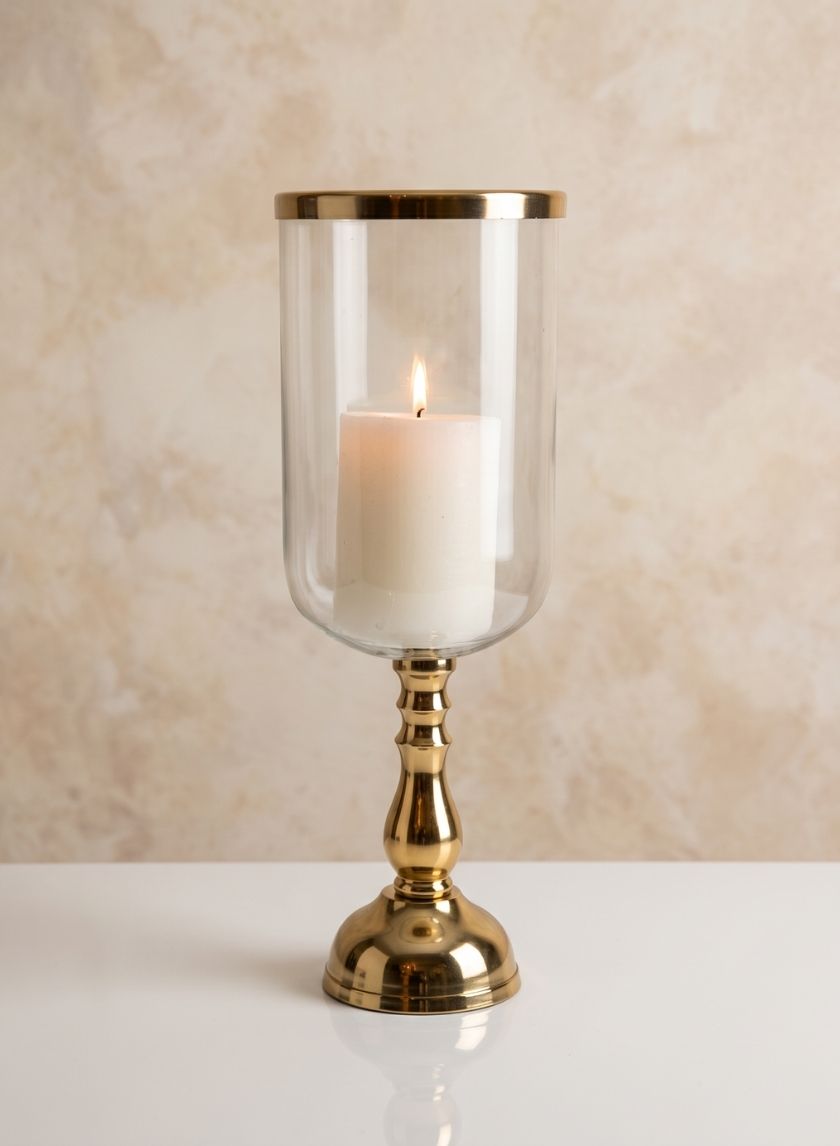 14.5in Tall Leila Gold Glass Hurricane Decor Jamali Garden