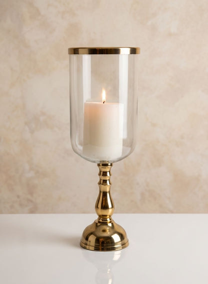 14.5in Tall Leila Gold Glass Hurricane Decor Jamali Garden