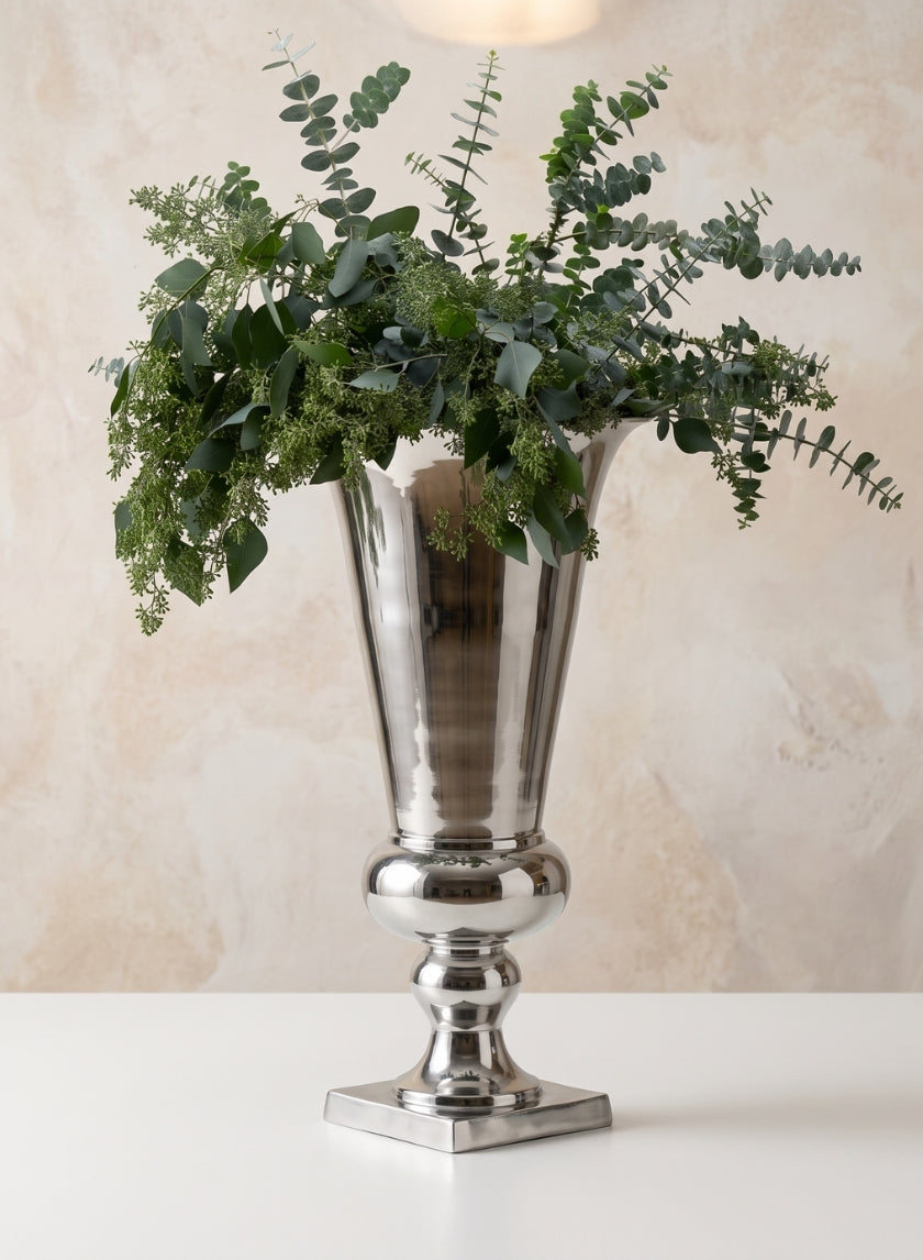 27in Tall Polished Aluminum Urn Decor Jamali Garden