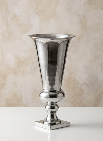 27in Tall Polished Aluminum Urn Decor Jamali Garden