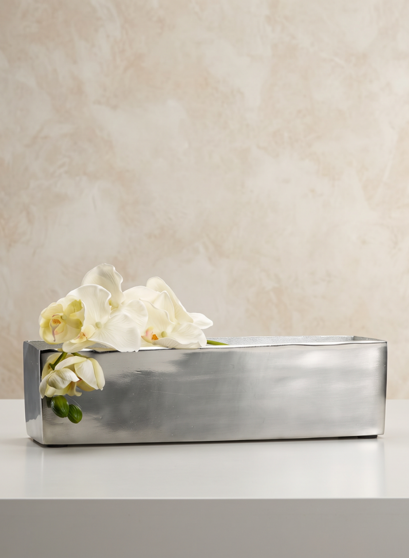 16in Long Rectangular Nickel Flower Box Vase Decor Jamali Garden