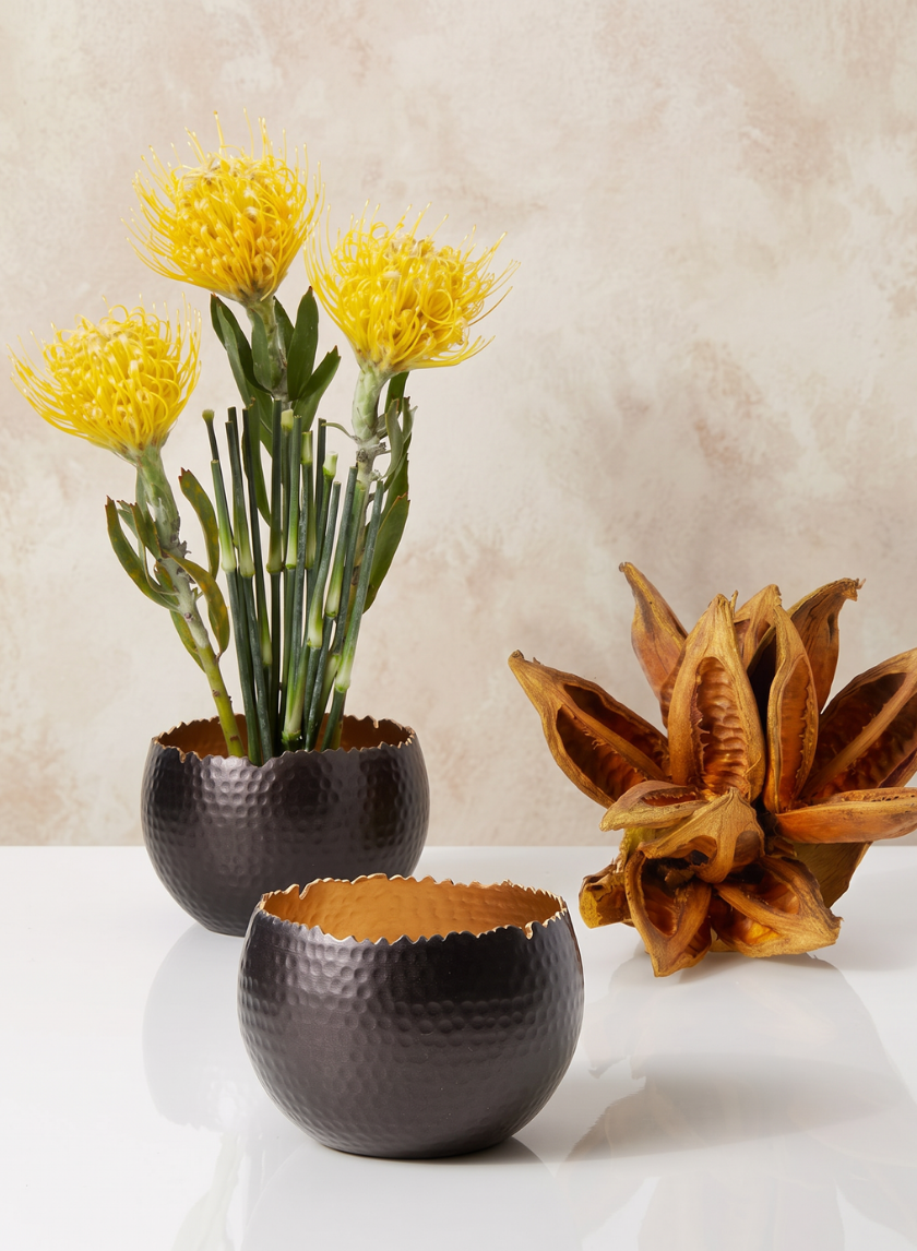 Hammered Brown Iron Egg Bowl Decor Jamali Garden