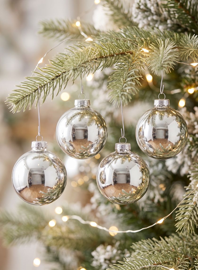 3 1/8in Round Shiny Silver Glass Ornament Balls (80mm) Decor Jamali Garden