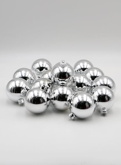 3 1/8in Round Shiny Silver Glass Ornament Balls (80mm) Decor Jamali Garden
