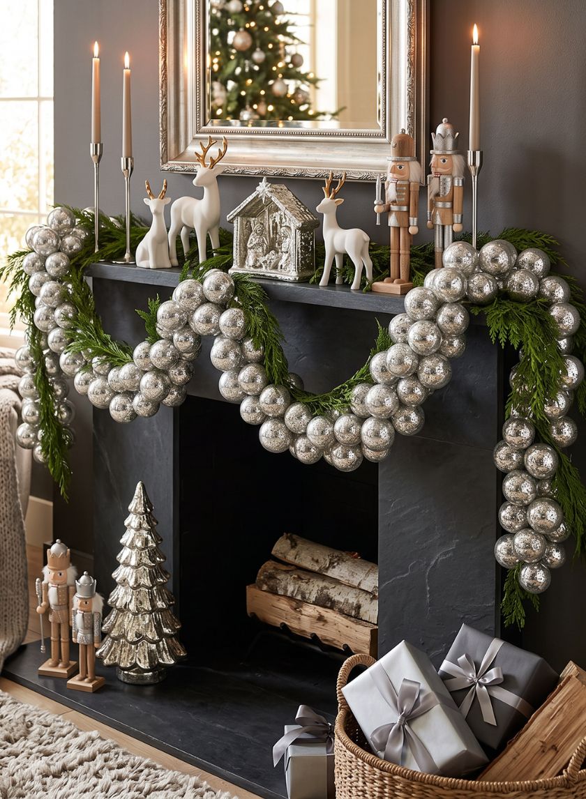 6ft Long Silver Mercury Glass Plastic Ball Garland Decor Jamali Garden