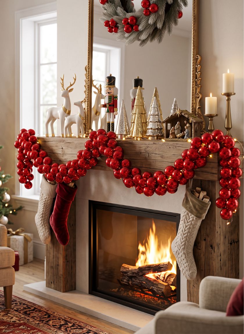 6ft Long Red Mercury Glass Plastic Ball Garland Decor Jamali Garden