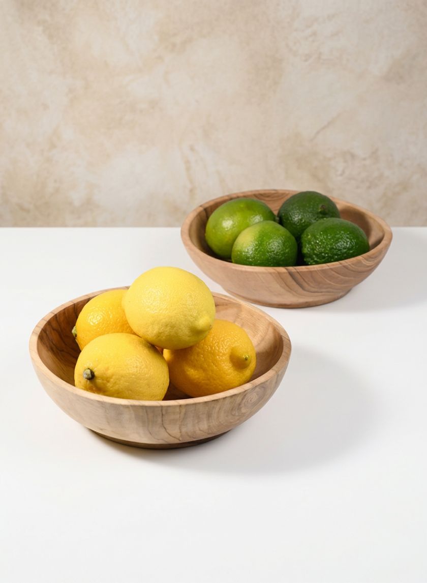 7.25in Wide Pedestal Teak Wood Bowl, Set of 2 Decor Jamali Garden