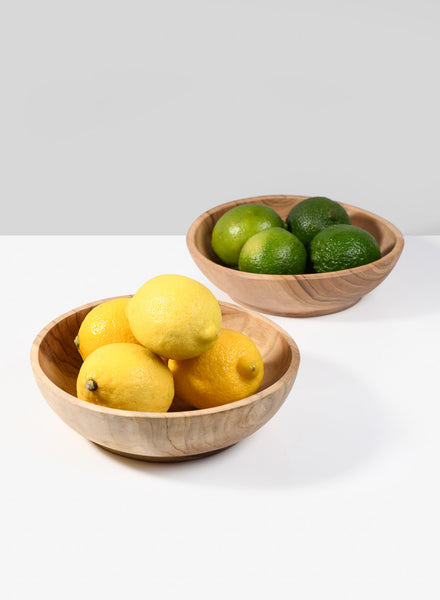 7.25in Wide Pedestal Teak Wood Bowl, Set of 2 – Jamali Garden