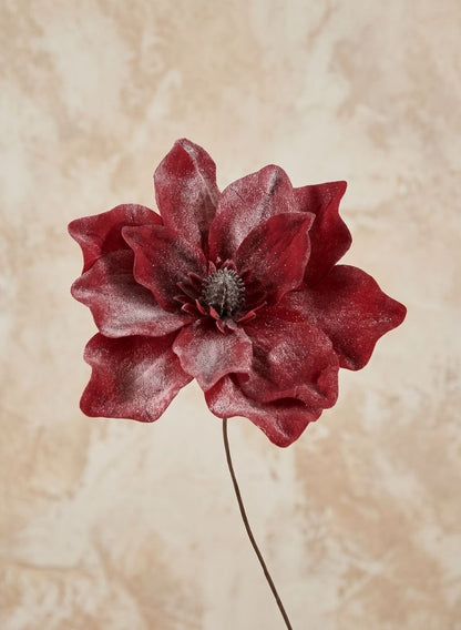 8in Long White Glittered Red Magnolia Pick Decor Jamali Garden