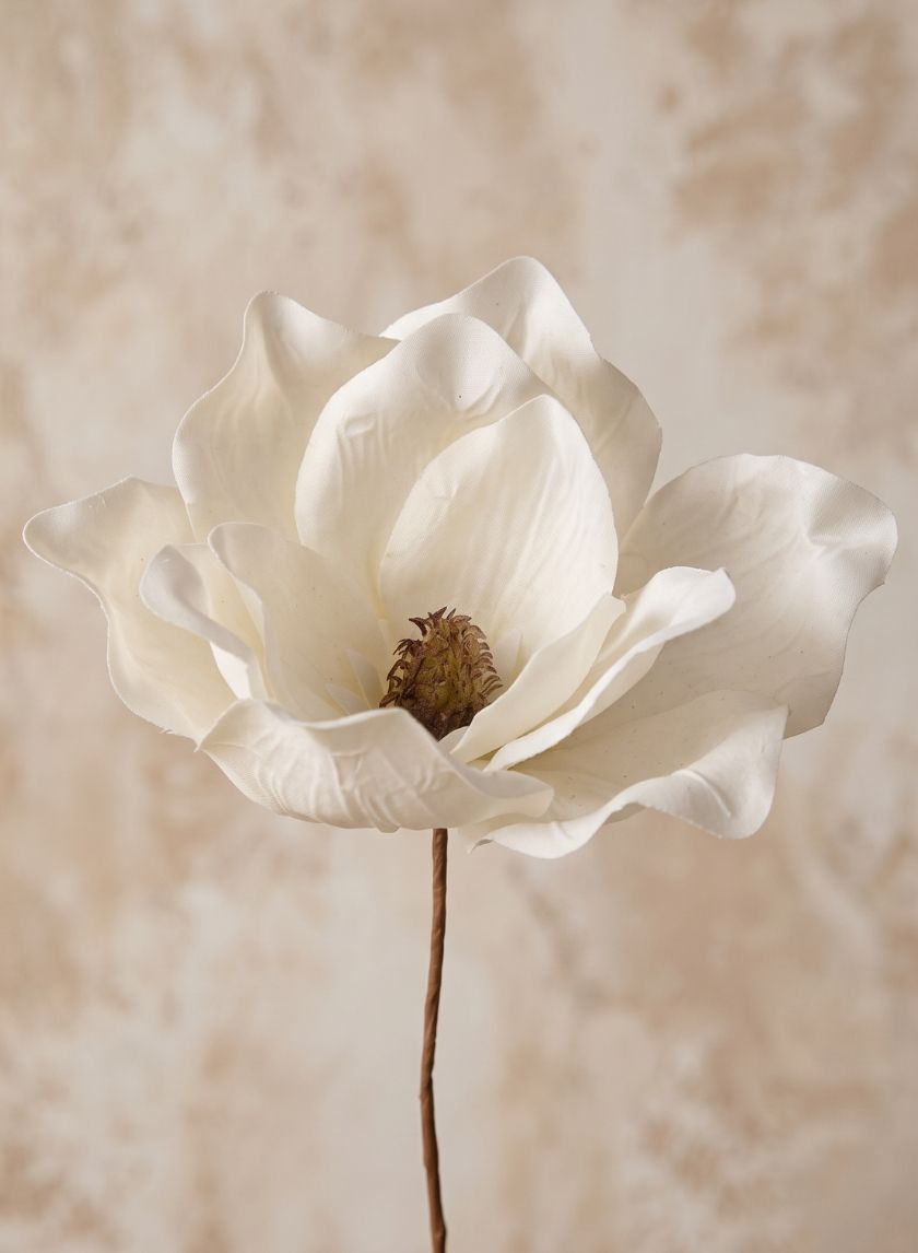 9in Long Glittered White Magnolia Pick, Case of 48 Decor Jamali Garden