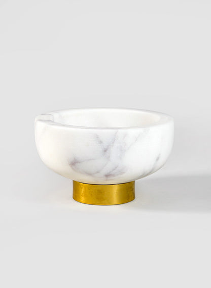 4in Wide White Marble Mini Bowl With Brass Ring Decor Jamali Garden