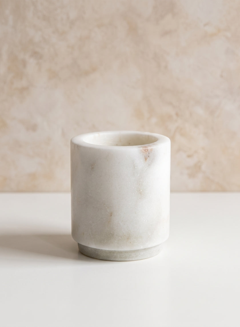 4in Tall Ashgabat White Marble Holder Decor Jamali Garden