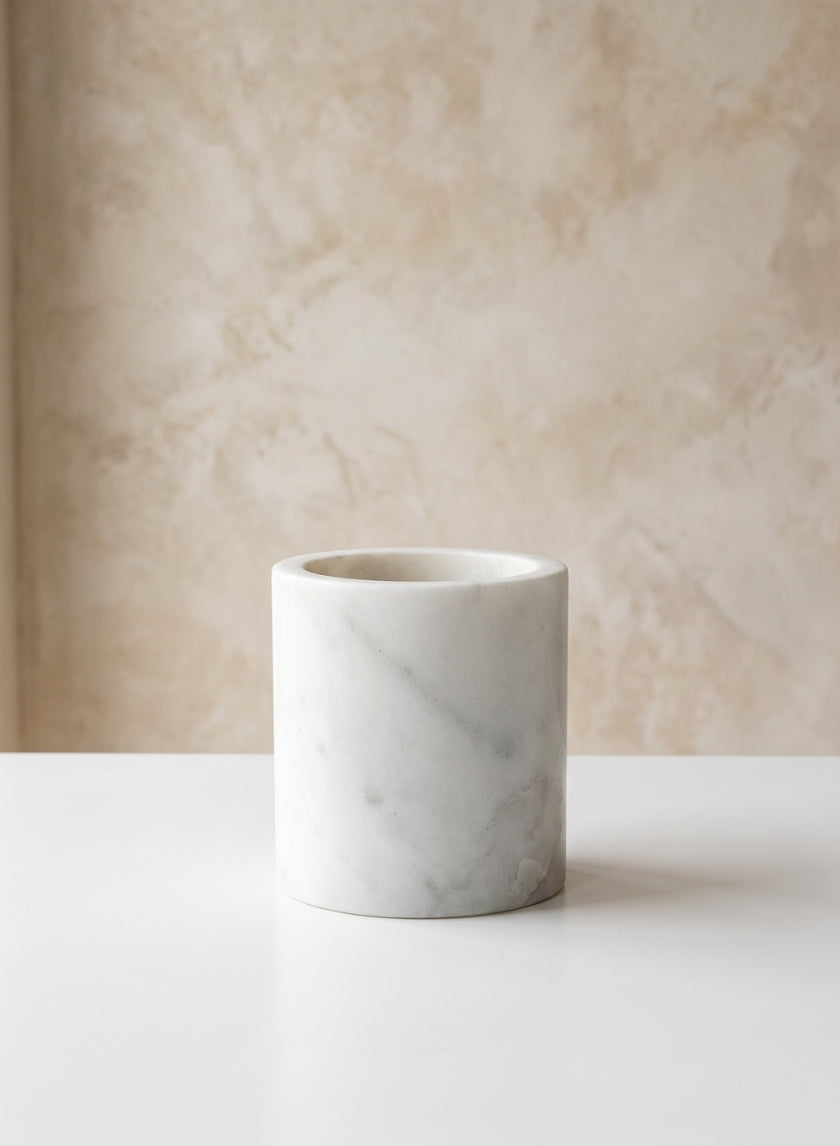 3in Tall Ashgabat White Marble Holder Decor Jamali Garden
