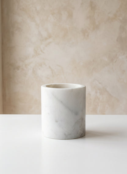 3in Tall Ashgabat White Marble Holder Decor Jamali Garden
