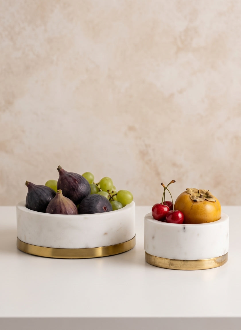 White Marble Bowl With Brass Ring