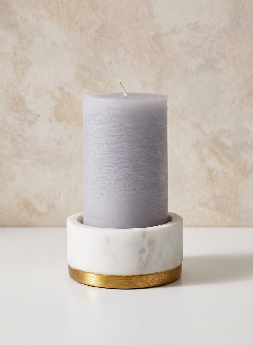 4in Wide White Marble Bowl With Brass Ring