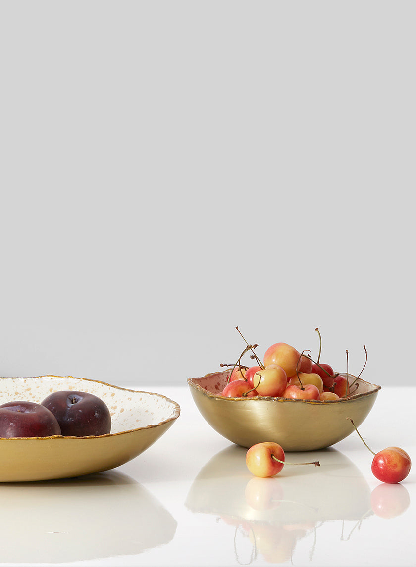 Gold &amp; Ivory Speckled Enamel Bowl Decor Jamali Garden