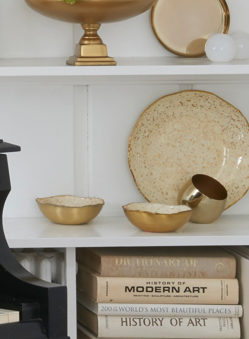 Gold &amp; Ivory Speckled Enamel Bowl Decor Jamali Garden