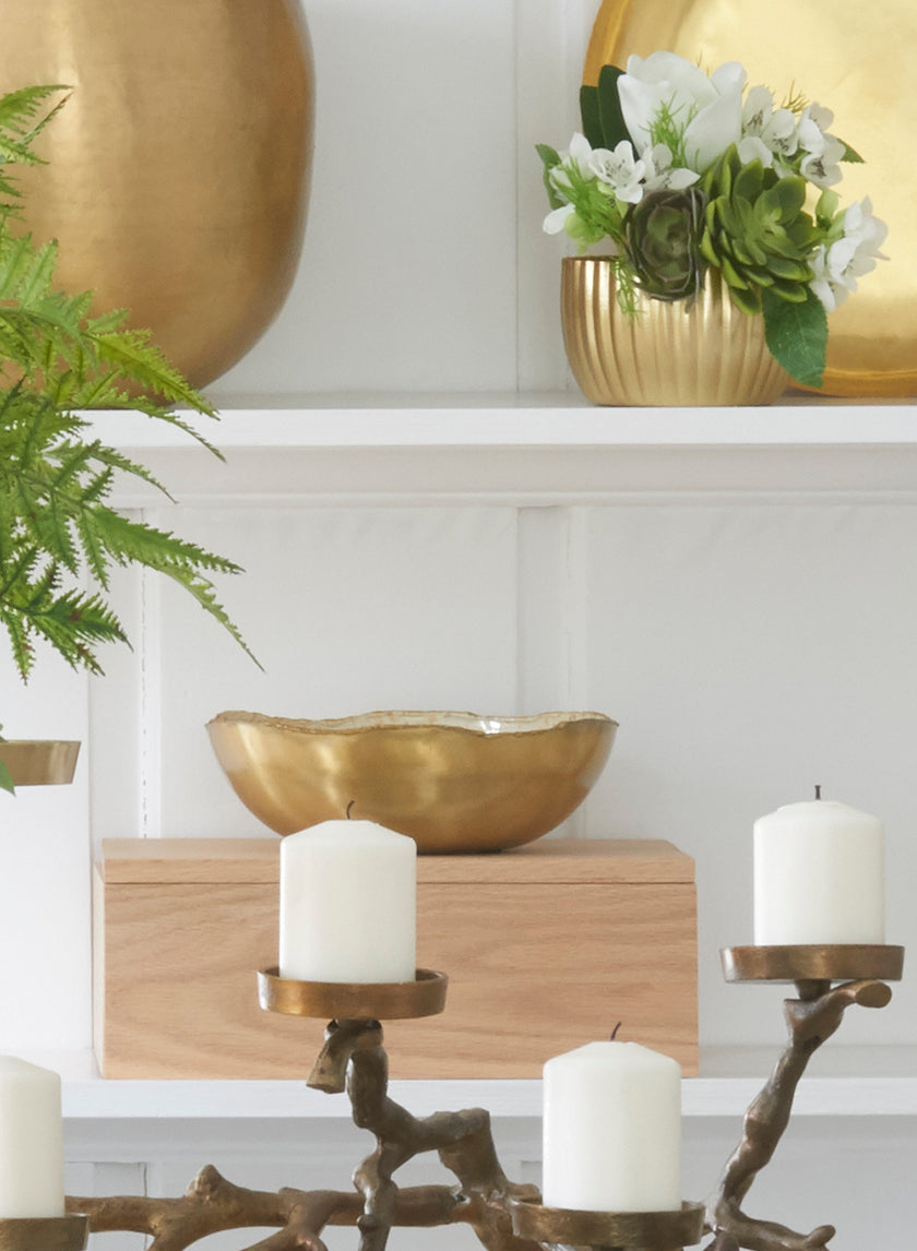 Gold &amp; Ivory Speckled Enamel Bowl Decor Jamali Garden