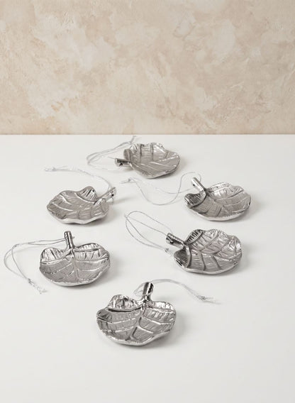 3in Long Tiny Silver Philodendron Leaf Metal Tray, Set of 6 Decor Jamali Garden