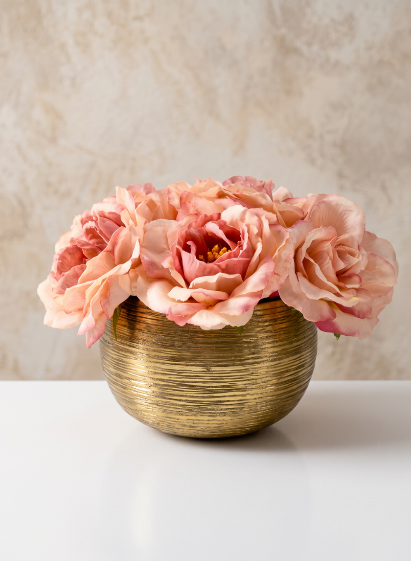 5in Wide Madras Etched Aluminum Gold Bowl Decor Jamali Garden