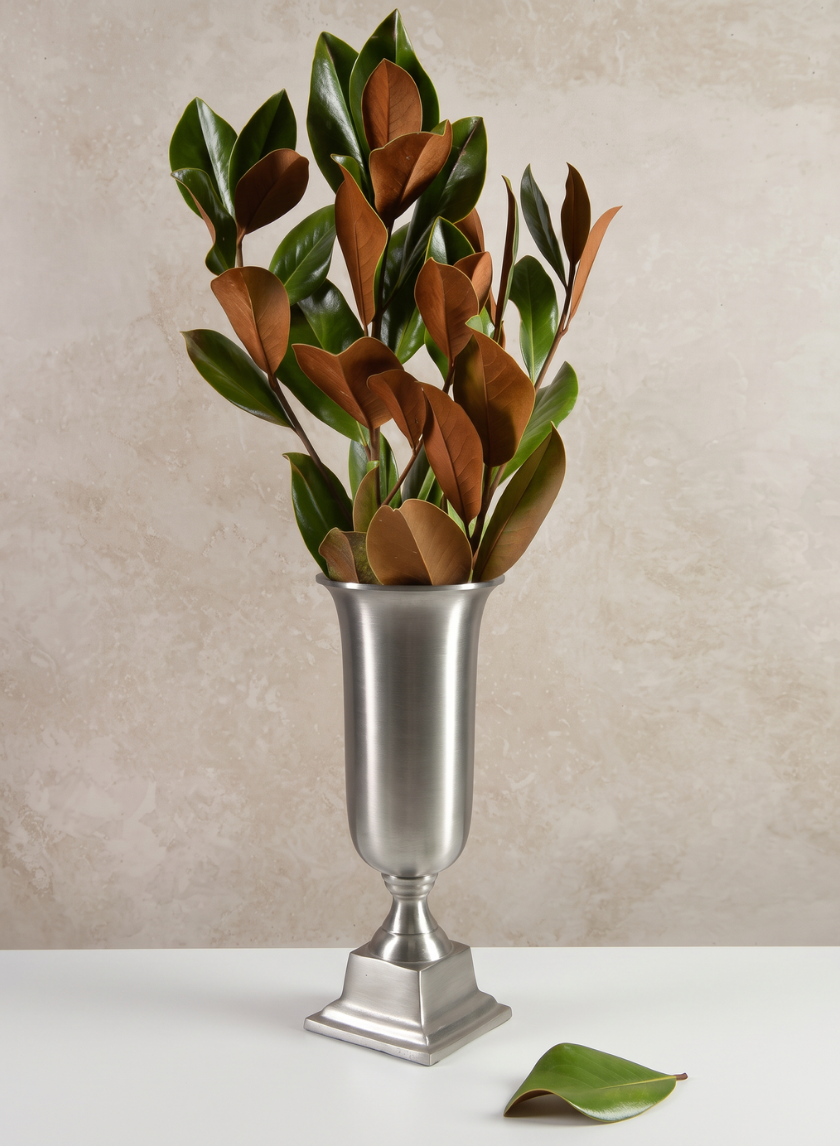 14.5in Tall Araami Matte Silver Aluminum Urn Decor Jamali Garden