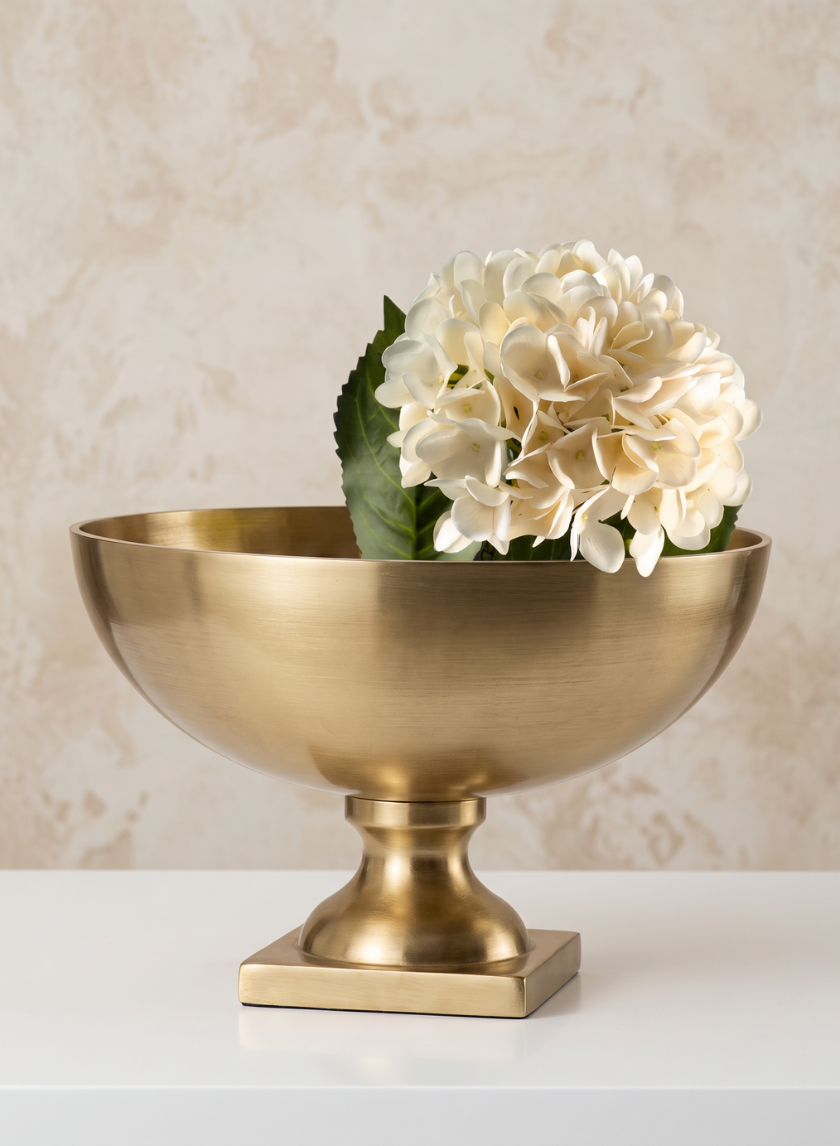 12in Wide Amalfi Gold Footed Centerpiece Compote Metal Bowl