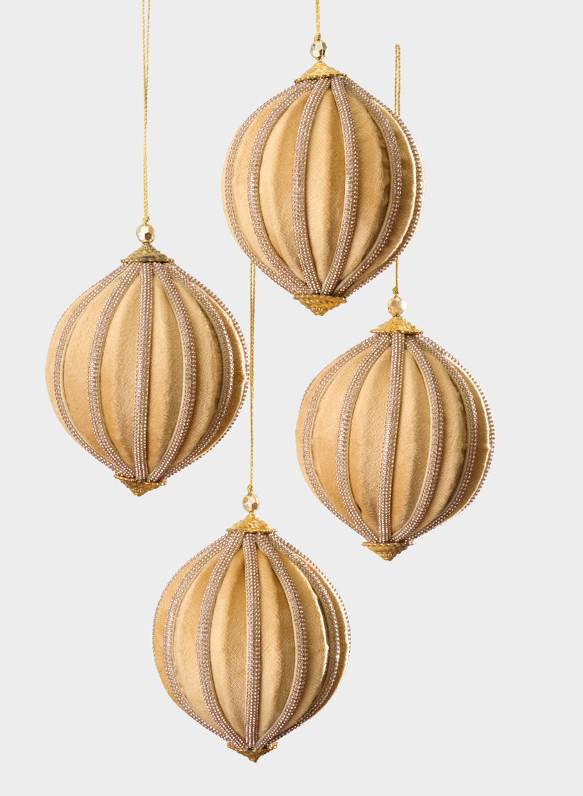 4in Round Gold Velvet &amp; Rhinestone Decorative Hanging Ball Ornament Decor Jamali Garden