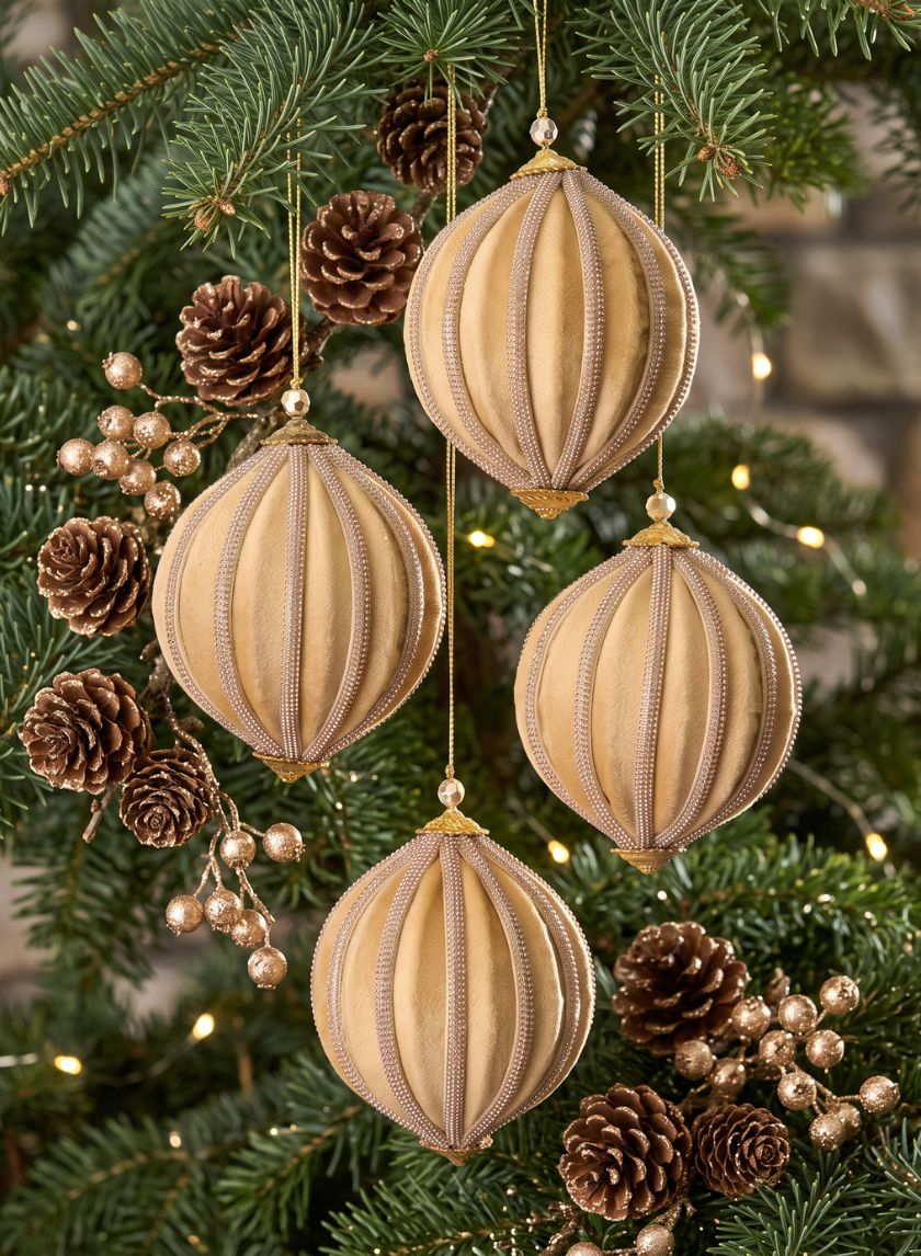 4in Round Gold Velvet &amp; Rhinestone Decorative Hanging Ball Ornament