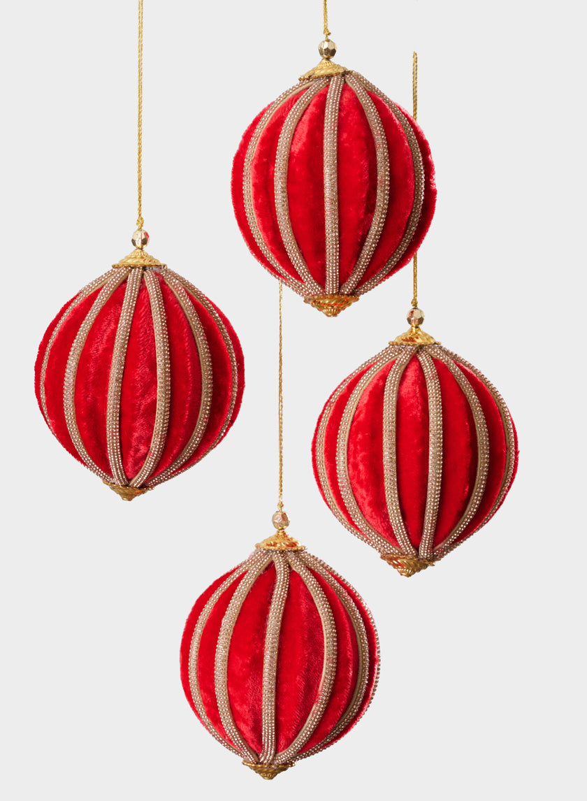 4in Round Red Velvet &amp; Rhinestone Decorative Hanging Ball Ornament Decor Jamali Garden