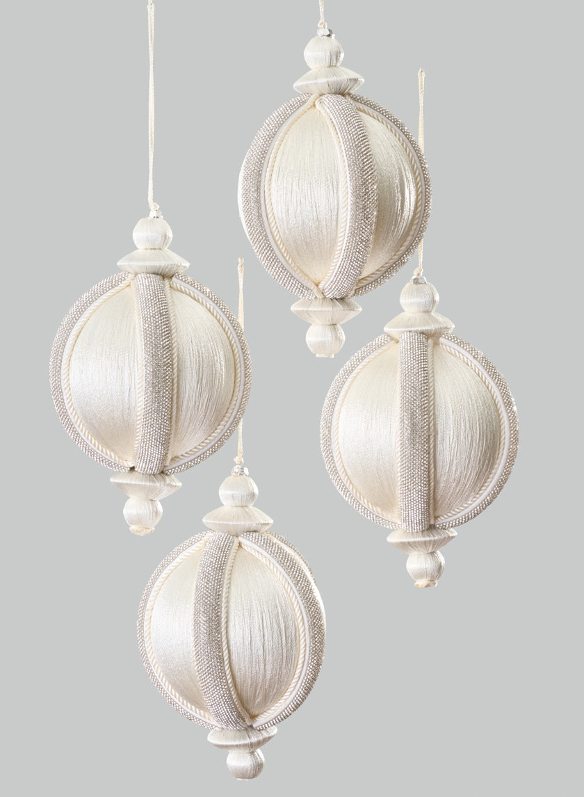 4in Round Rhinestone Wrapped White Hanging Decorative Ornament Decor Jamali Garden