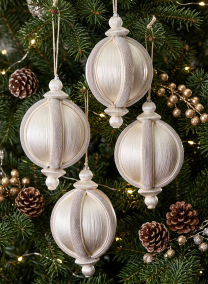 4in Round Rhinestone Wrapped White Hanging Decorative Ornament