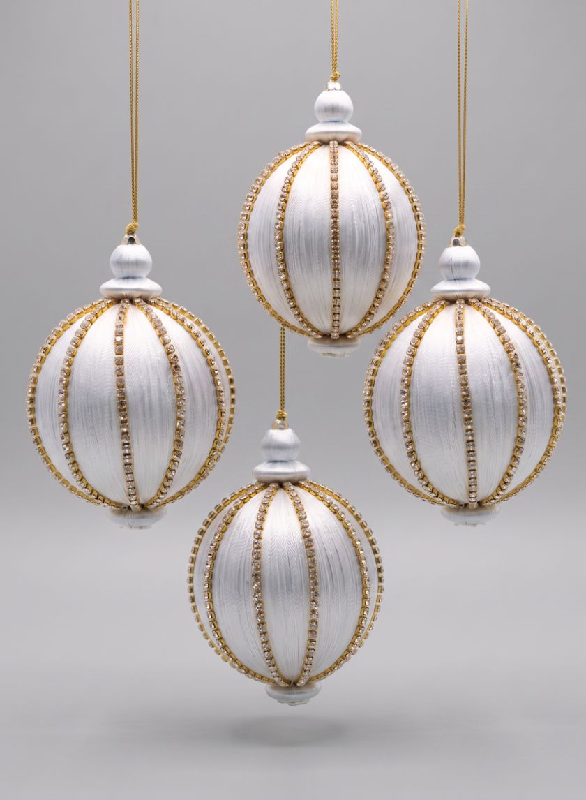 4in Gold Rhinestone White Hanging Decorative Ornament