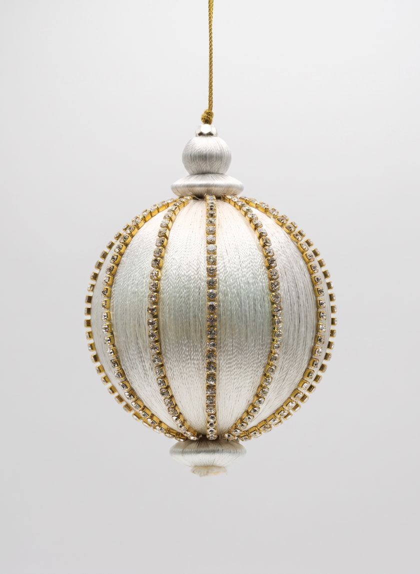 4in Round Gold Rhinestone White Hanging Decorative Ornament Decor Jamali Garden