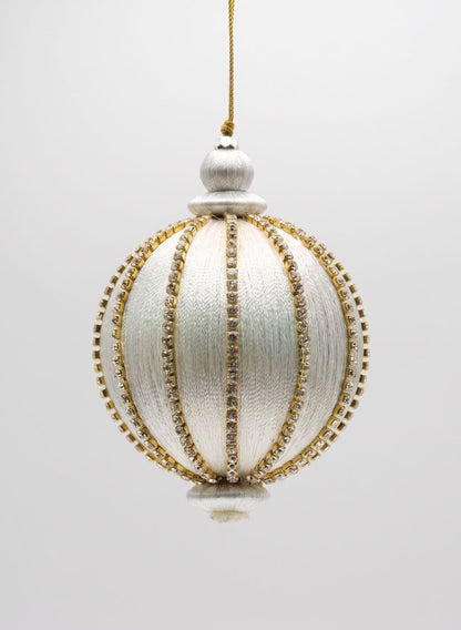 4in Gold Rhinestone White Hanging Decorative Ornament