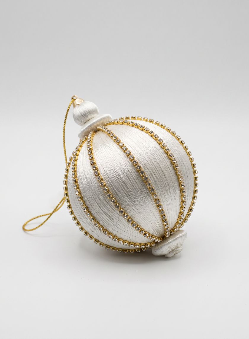 4in Gold Rhinestone White Hanging Decorative Ornament