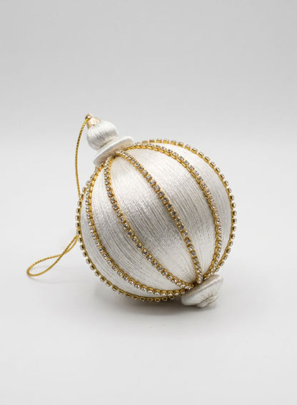 4in Gold Rhinestone White Hanging Decorative Ornament