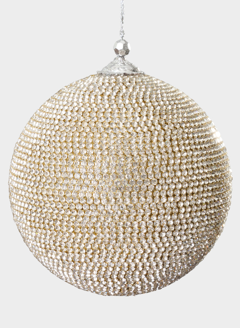 5in Round Champagne Full Rhinestone Beaded Ornament Ball Decor Jamali Garden