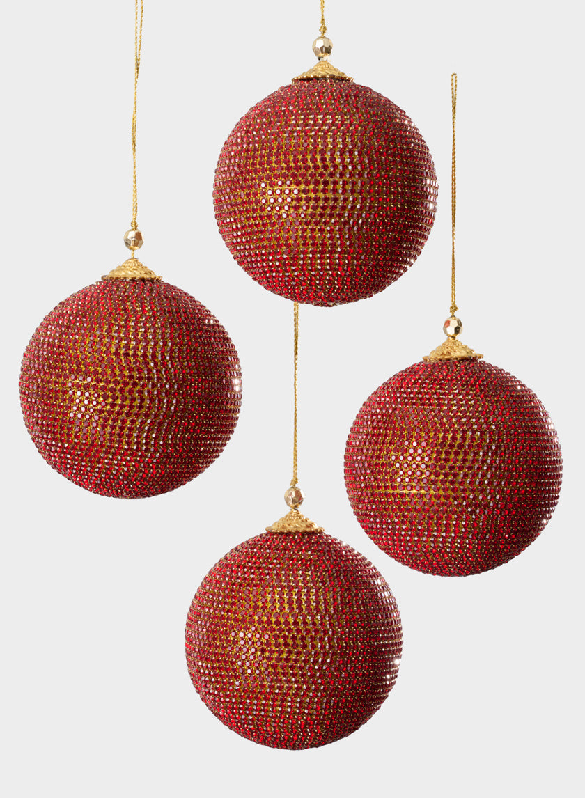 4in Round Red Full Rhinestone Beaded Ornament Ball Decor Jamali Garden