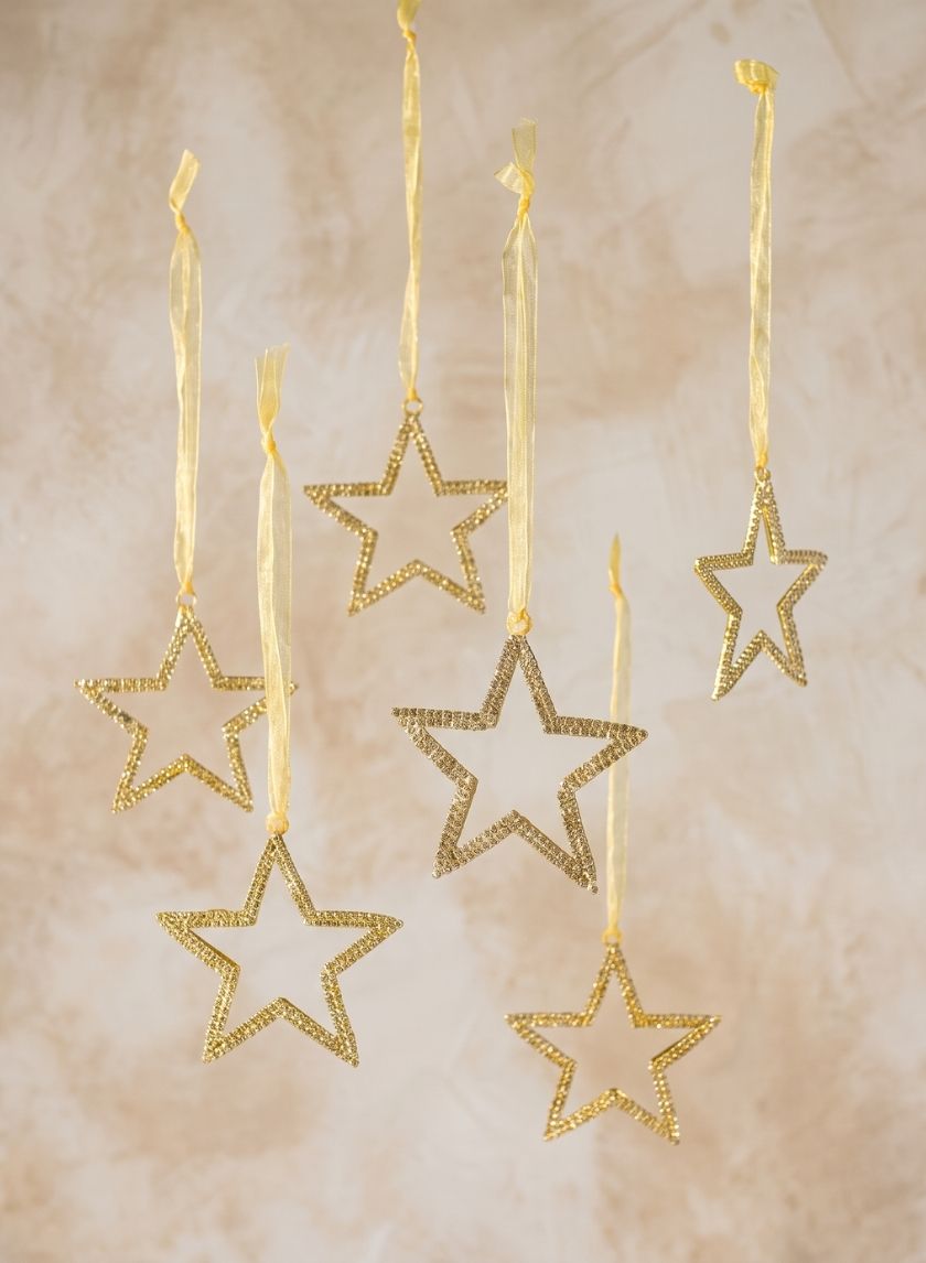 3.5in Long Rhinestone Star-Studded Metal Ornament, Set of 6 Decor Jamali Garden