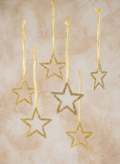 3.5in Long Rhinestone Star-Studded Metal Ornament, Set of 6 Decor Jamali Garden