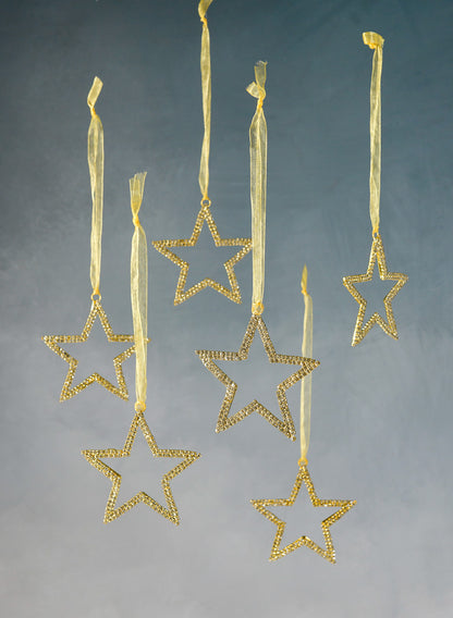 3.5in Long Rhinestone Star-Studded Metal Ornament, Set of 6 Decor Jamali Garden