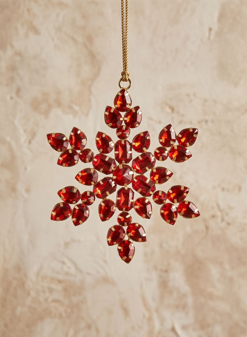 4in Wide Acrylic Red Stone Hanging Plastic Snowflake Decor Jamali Garden