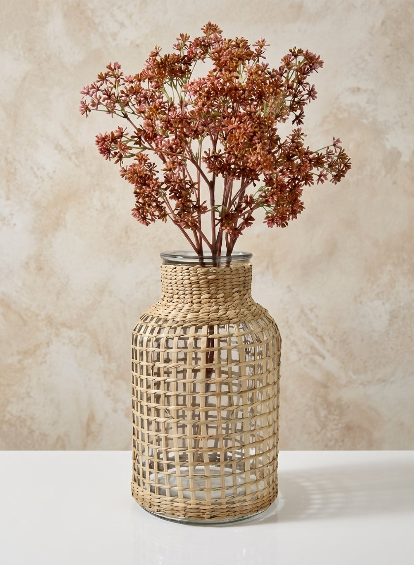 12.5in Tall Los Cabos Rattan Glass Vase, Large